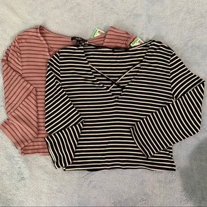 Bundle 2 (L) Stripe Crop Top Mauve & Black (NWT)